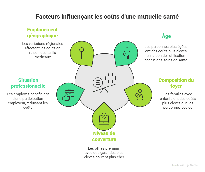 Infographie des facteurs influençant le prix de la mutuelle santé